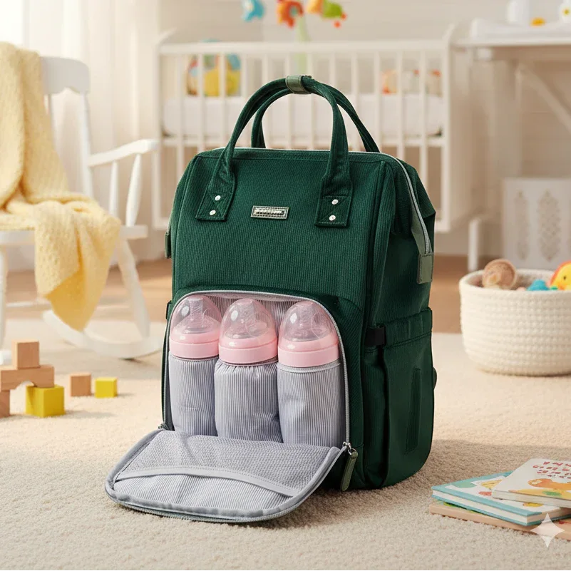 Sac à Dos à Langer Sac à Langer Velours Grande Capacité avec Porte-Biberons Isothermes