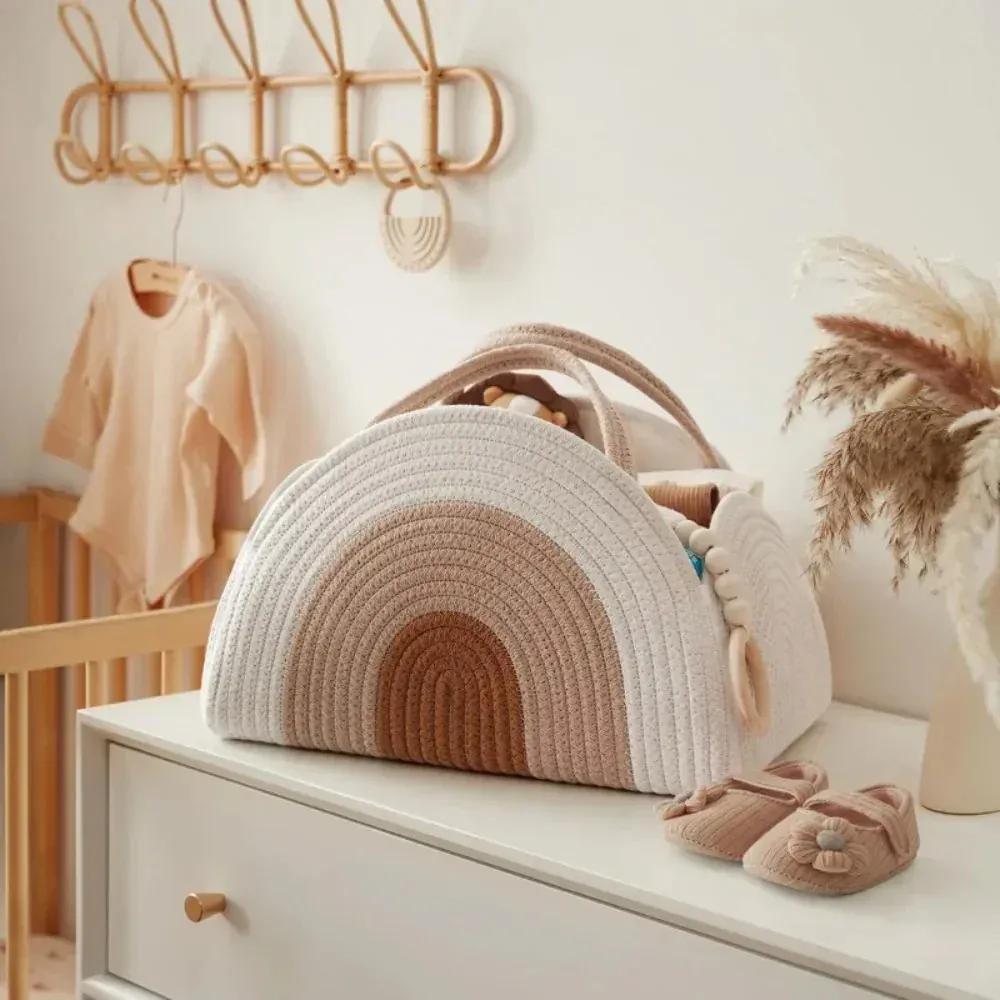 Sac à Lange à Bandoulière Sac à Langer Bébé Compact et Rigide en Coton Bio Minimaliste