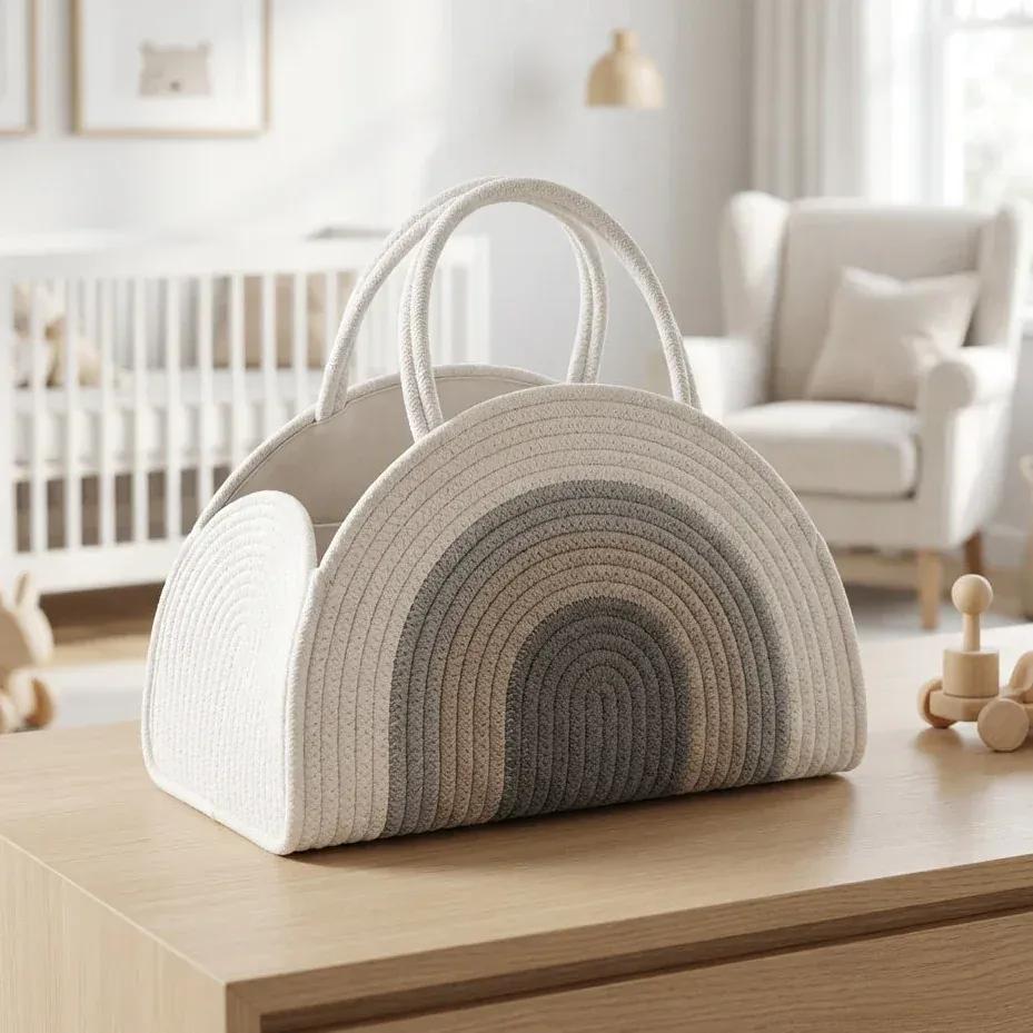 Sac à Lange à Bandoulière Sac à Langer Bébé Compact et Rigide en Coton Bio Minimaliste