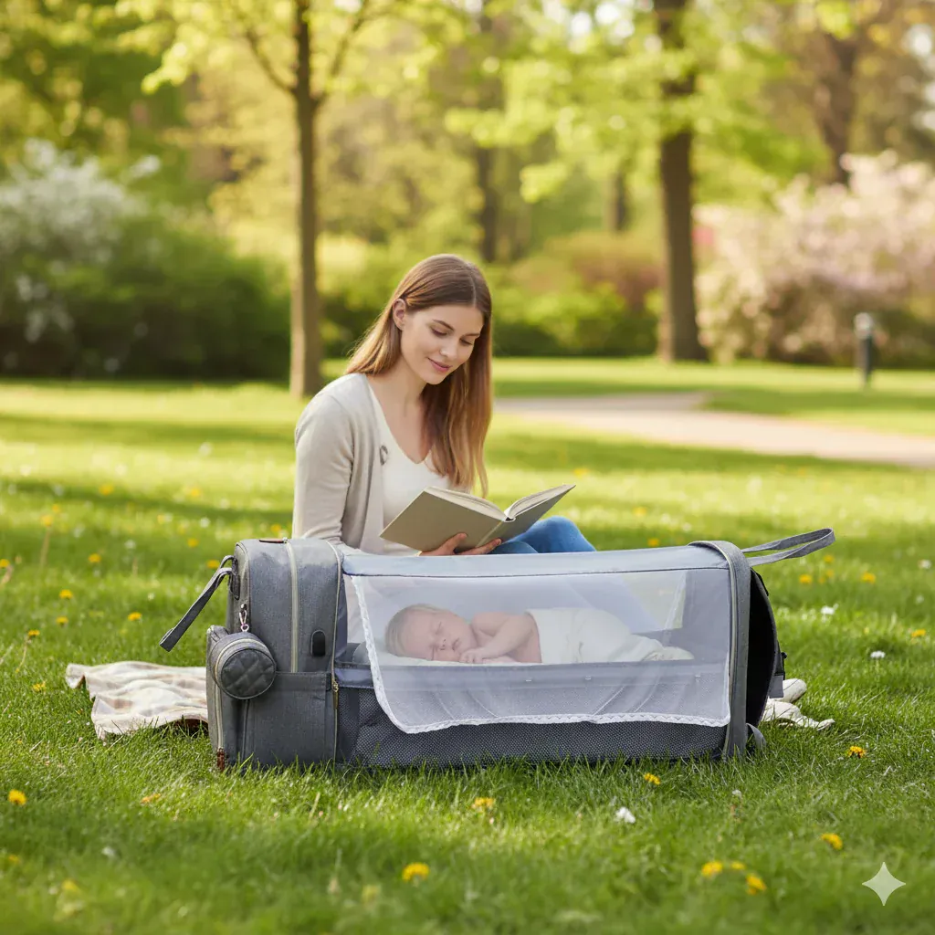 Sac à Langer Convertible 2-en-1 avec Lit Bébé – Imperméable & Grande Capacité