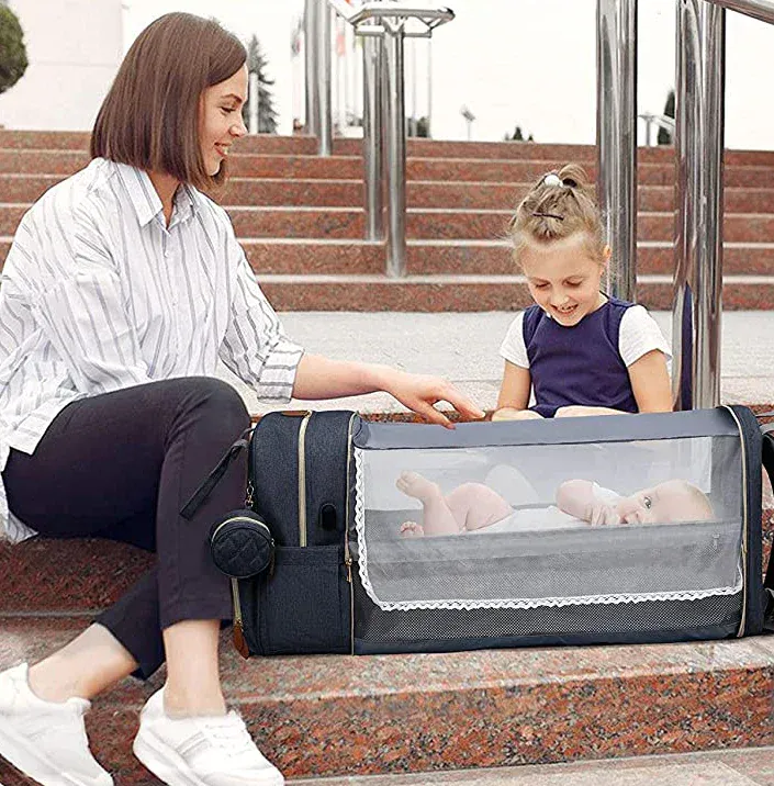Sac à Langer Convertible 2-en-1 avec Lit Bébé – Imperméable & Grande Capacité