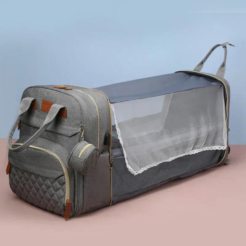 Sac à Langer Convertible 2-en-1 avec Lit Bébé – Imperméable & Grande Capacité
