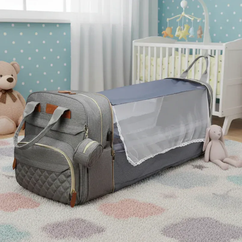 Sac à Langer Convertible 2-en-1 avec Lit Bébé – Imperméable & Grande Capacité