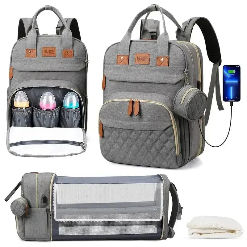 Sac à Langer Convertible 2-en-1 avec Lit Bébé – Imperméable & Grande Capacité