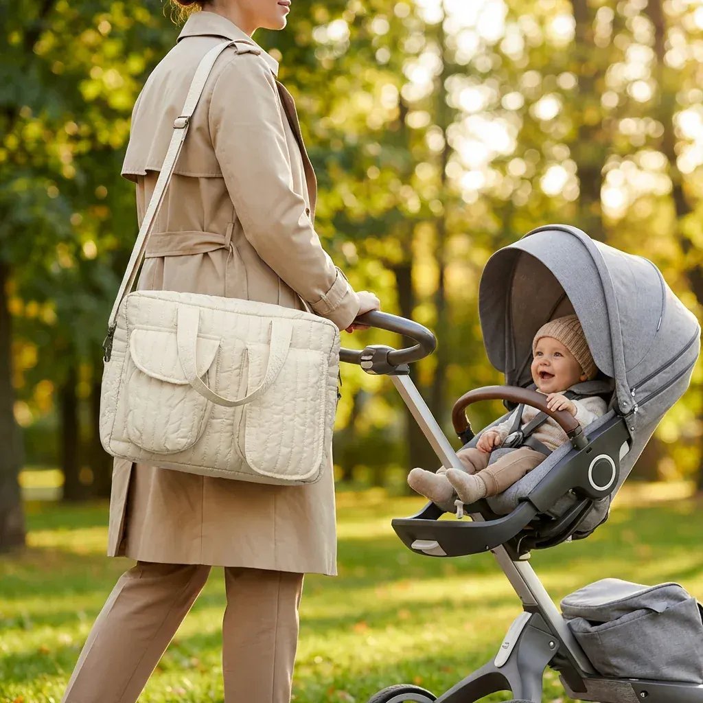 Sac à Lange à Bandoulière Sac à Langer en Coton Matelassé Doux et Grande Capacité