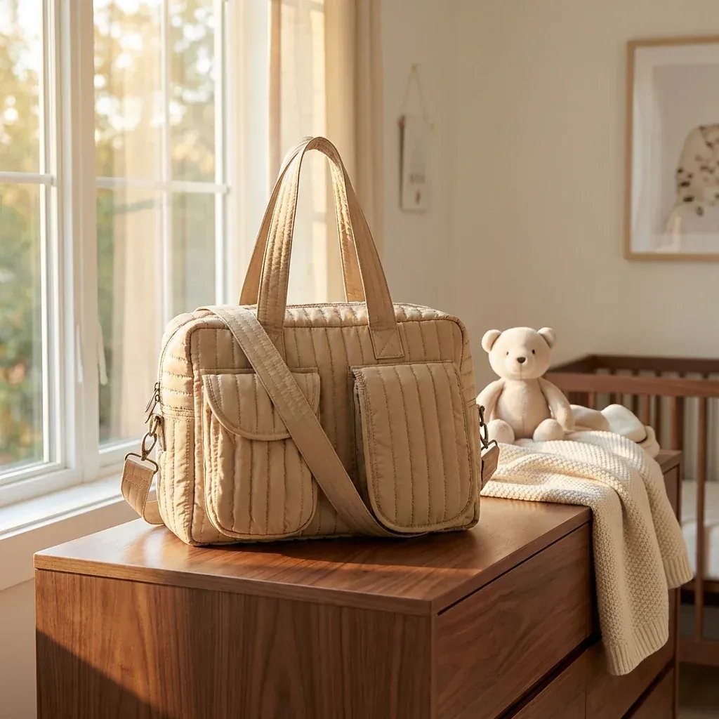 Sac à Lange à Bandoulière Sac à Langer en Coton Matelassé Doux et Grande Capacité