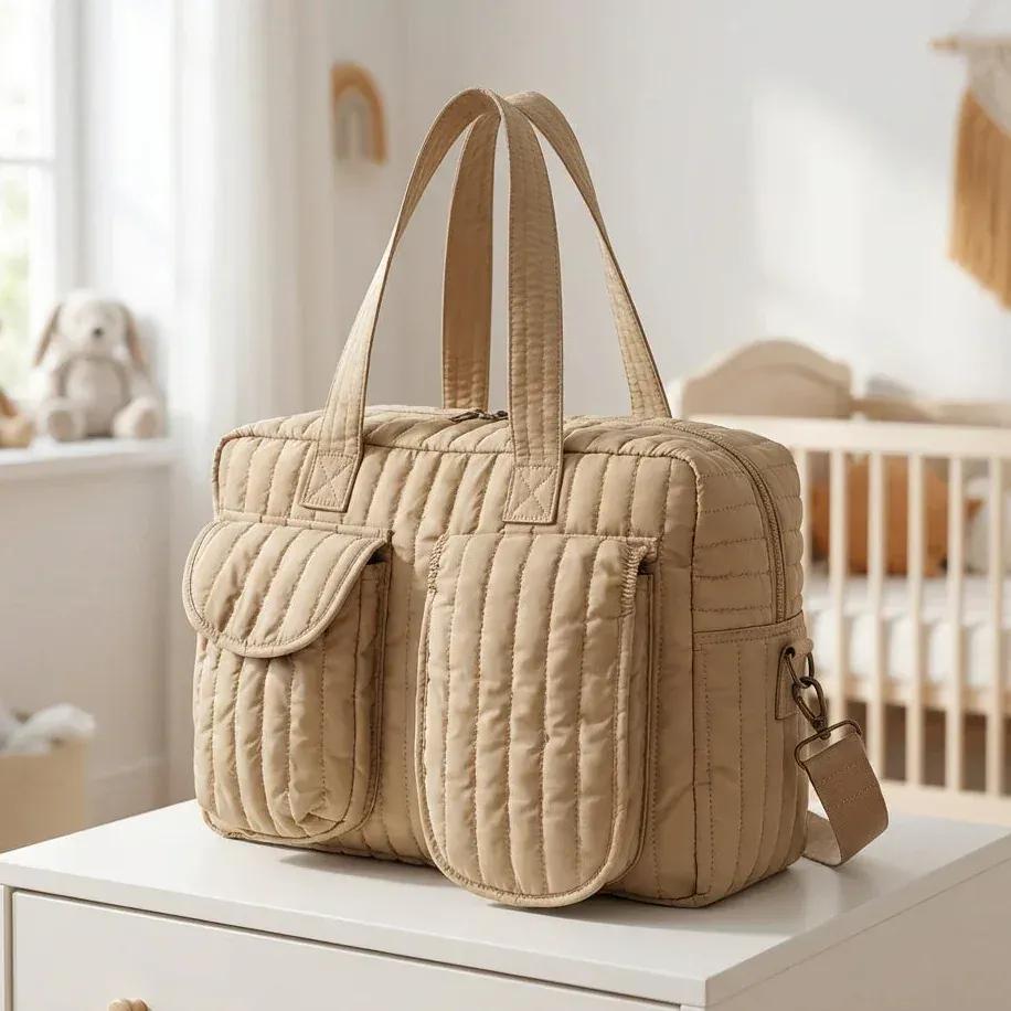 Sac à Lange à Bandoulière Sac à Langer en Coton Matelassé Doux et Grande Capacité