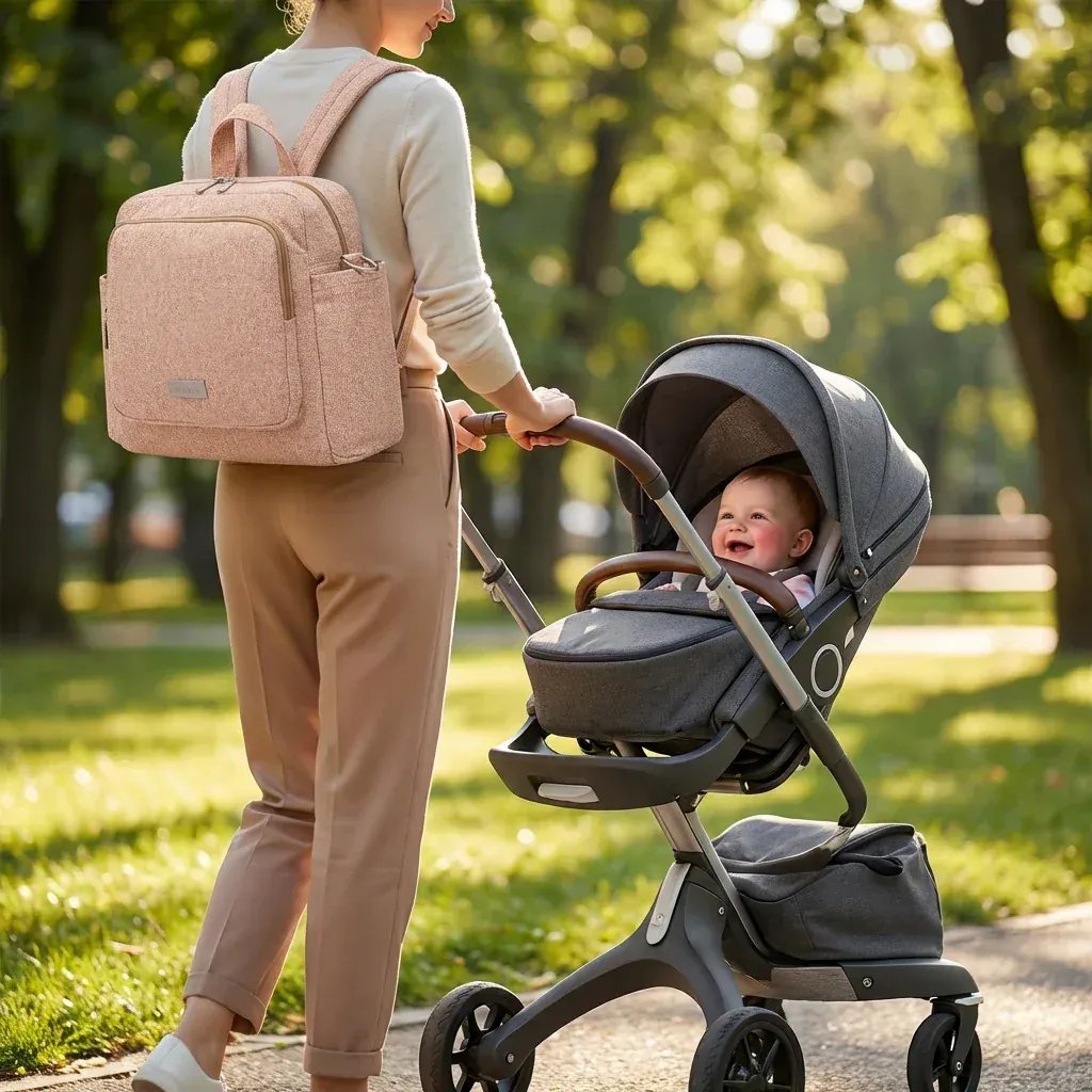 Sac à Dos à Langer Sac à Langer Nouveau-Né Compact et Multifonction avec Attache Poussette