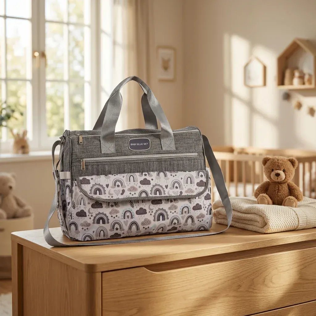 Sac à Lange à Bandoulière Sac à Langer Rectangulaire Grande Capacité 25L Waterproof