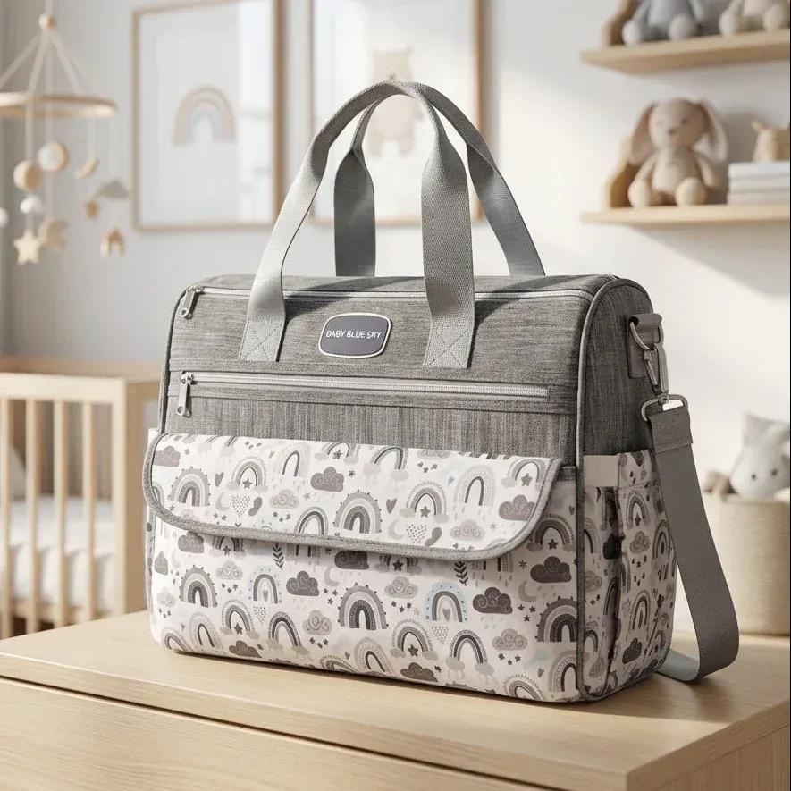 Sac à Lange à Bandoulière Sac à Langer Rectangulaire Grande Capacité 25L Waterproof