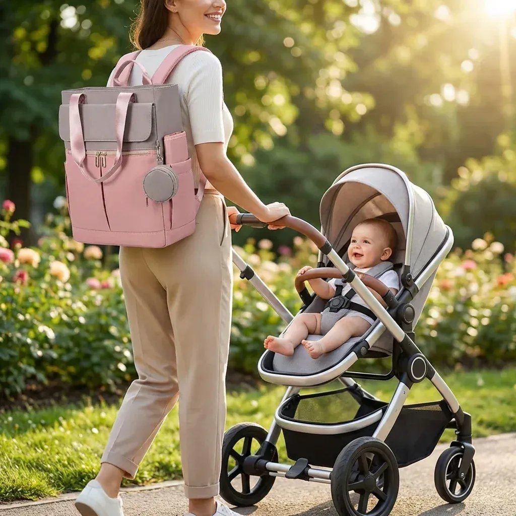 Sac à Dos à Langer Sac à Langer Rose Multifonction avec Grande Capacité et Accessoires Inclus